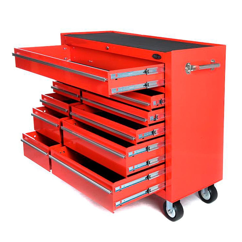 Maxim Pro Series 42” Workstation - 42” Roll cabinet +/- Stainless Steel Top Standard Top MAXIM 42" Red 11 Drawer Roll Cabinet Storage Toolbox