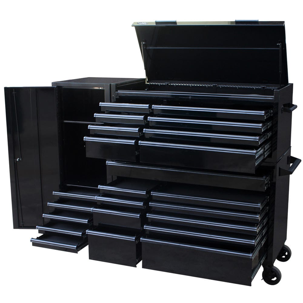 Maxim Pro Series 54” Combo - 54” Roll cabinet, 54” Top chest, 54” Side Locker MAXIM 54” Black 23 Drawers Complete Toolbox Combination