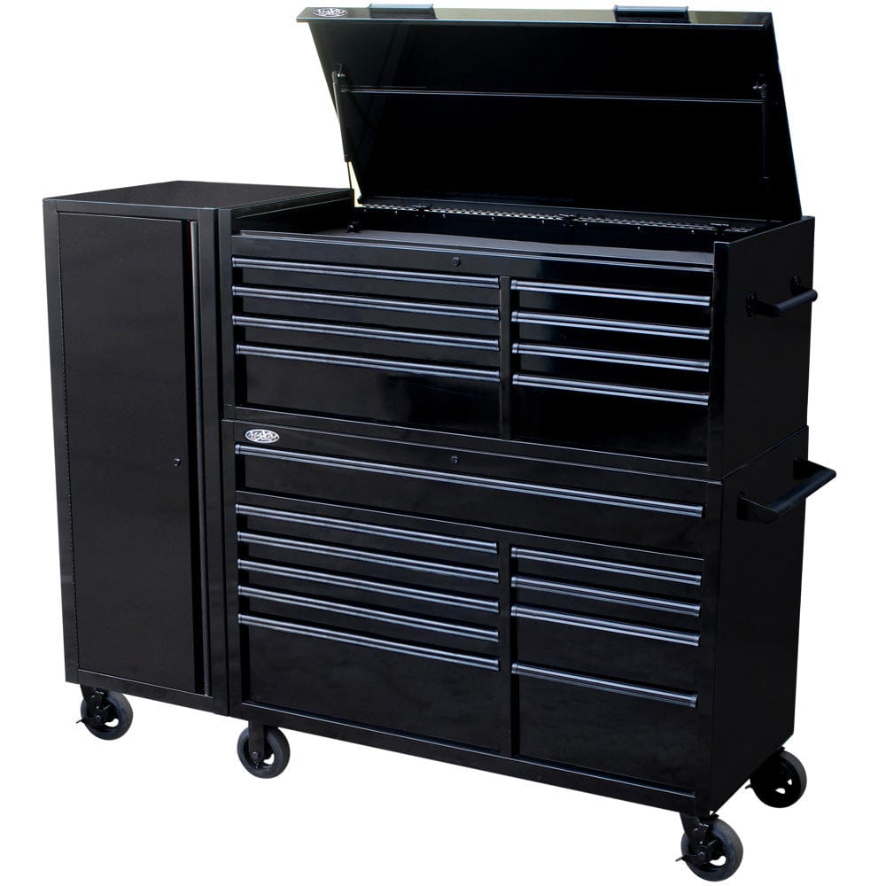 Maxim Pro Series 54” Combo - 54” Roll cabinet, 54” Top chest, 54” Side Locker MAXIM 54” Black 23 Drawers Complete Toolbox Combination