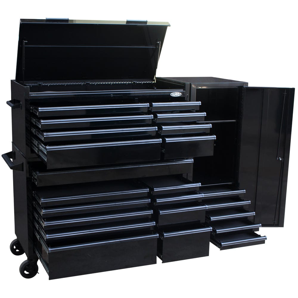 Maxim Pro Series 54” Combo - 54” Roll cabinet, 54” Top chest, 54” Side Locker MAXIM 54” Black 23 Drawers Complete Toolbox Combination