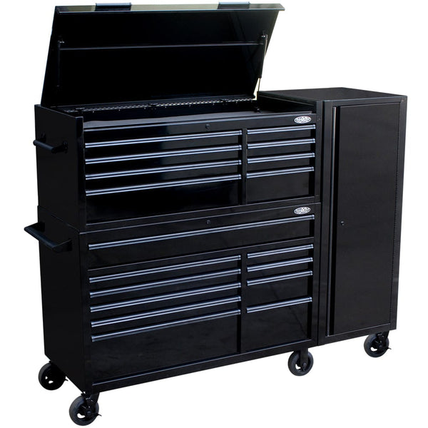 Maxim Pro Series 54” Combo - 54” Roll cabinet, 54” Top chest, 54” Side Locker MAXIM 54” Black 23 Drawers Complete Toolbox Combination