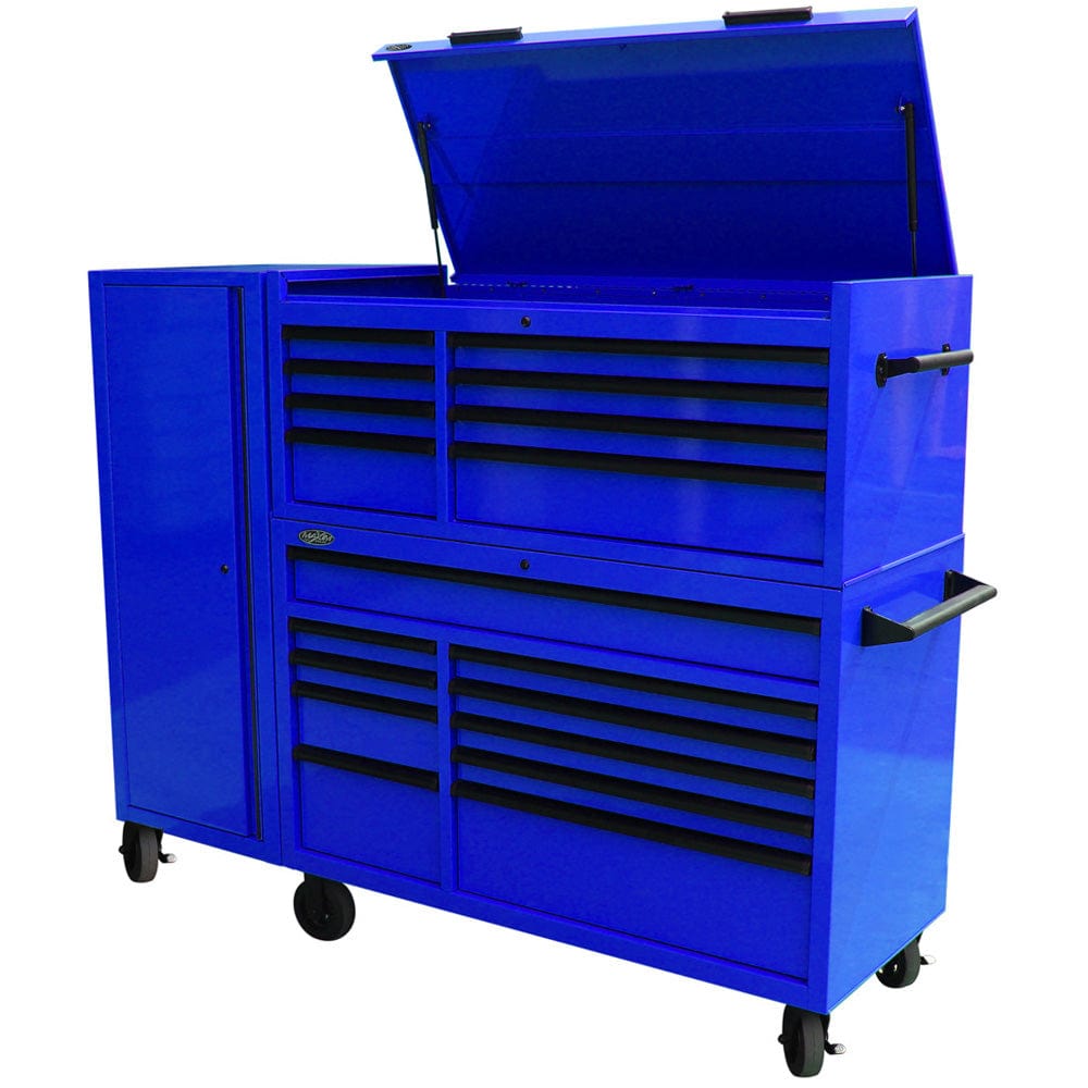 Maxim Pro Series 54” Combo - 54” Roll cabinet, 54” Top chest, 54” Side Locker MAXIM 54” Blue 23 Drawers Complete Toolbox Combination