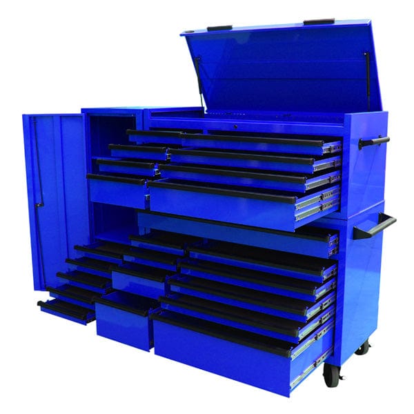 Maxim Pro Series 54” Combo - 54” Roll cabinet, 54” Top chest, 54” Side Locker MAXIM 54” Blue 23 Drawers Complete Toolbox Combination