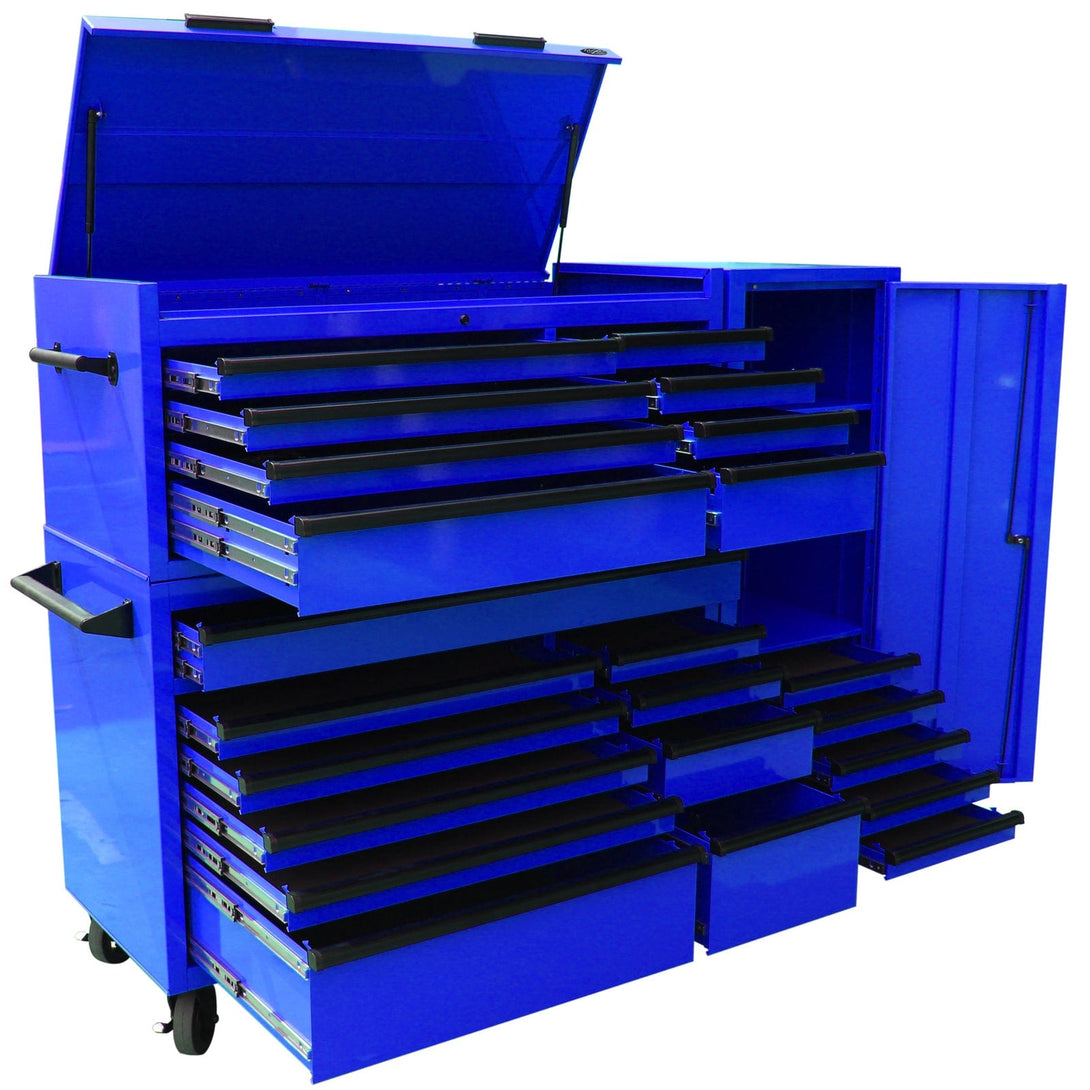 Maxim Pro Series 54” Combo - 54” Roll cabinet, 54” Top chest, 54” Side Locker MAXIM 54” Blue 23 Drawers Complete Toolbox Combination