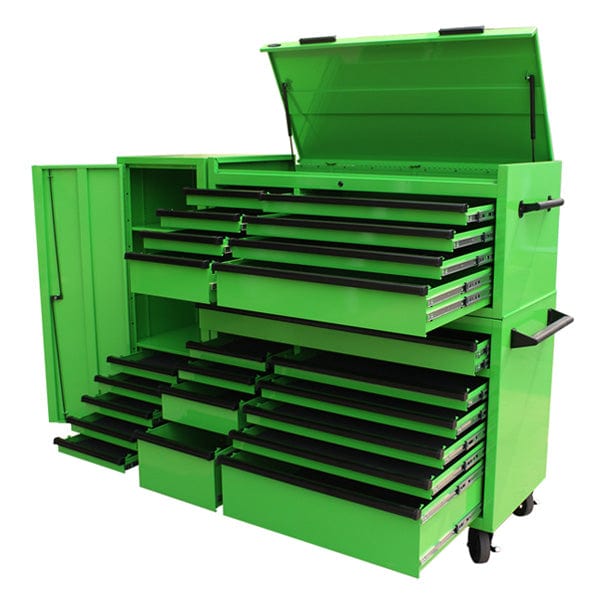 Maxim Pro Series 54” Combo - 54” Roll cabinet, 54” Top chest, 54” Side Locker MAXIM 54” Green 23 Drawers Complete Toolbox Combination