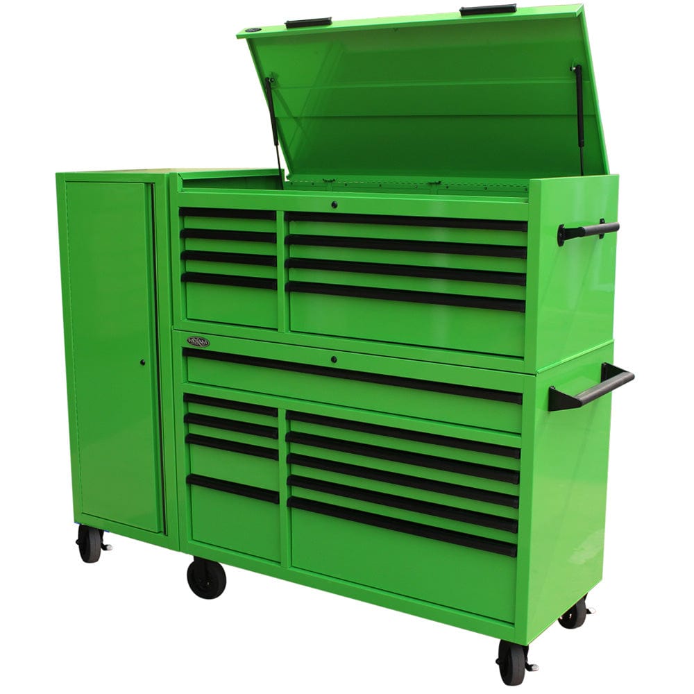 Maxim Pro Series 54” Combo - 54” Roll cabinet, 54” Top chest, 54” Side Locker MAXIM 54” Green 23 Drawers Complete Toolbox Combination