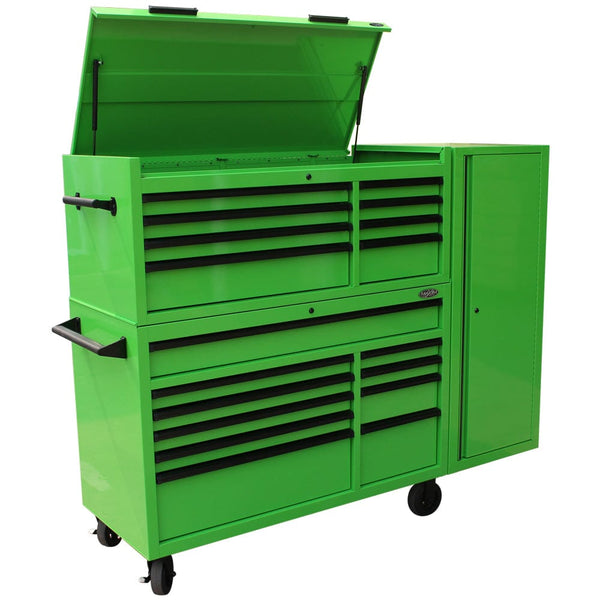 Maxim Pro Series 54” Combo - 54” Roll cabinet, 54” Top chest, 54” Side Locker MAXIM 54” Green 23 Drawers Complete Toolbox Combination