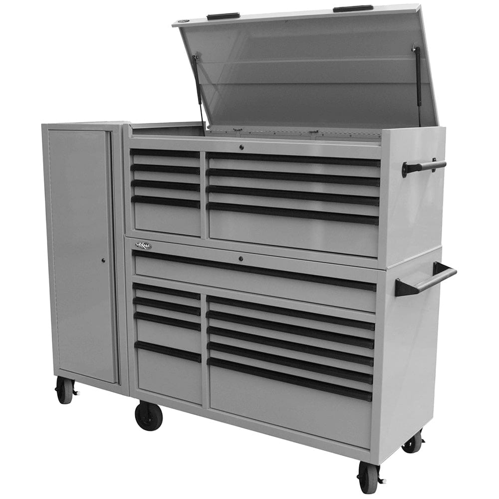 Maxim Pro Series 54” Combo - 54” Roll cabinet, 54” Top chest, 54” Side Locker MAXIM 54” Nardo Grey 23 Drawers Complete Toolbox Combination