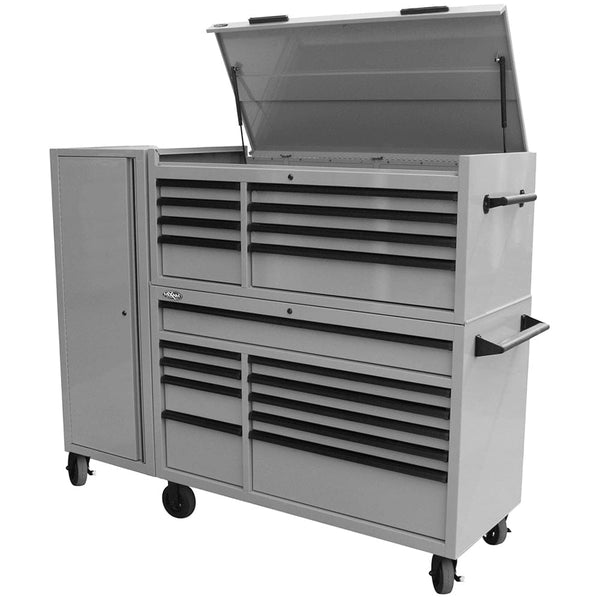 Maxim Pro Series 54” Combo - 54” Roll cabinet, 54” Top chest, 54” Side Locker MAXIM 54” Nardo Grey 23 Drawers Complete Toolbox Combination