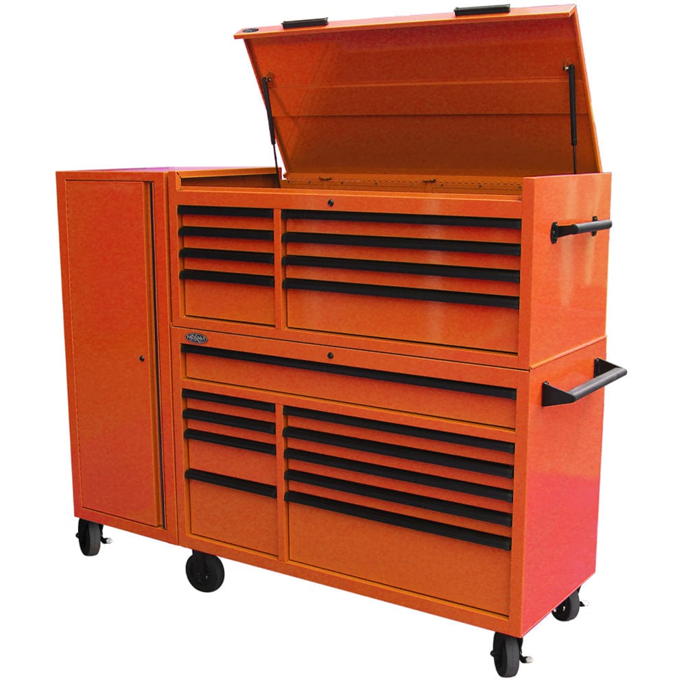 Maxim Pro Series 54” Combo - 54” Roll cabinet, 54” Top chest, 54” Side Locker MAXIM 54” Orange 23 Drawers Complete Toolbox Combination