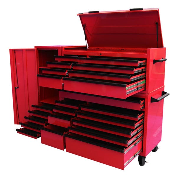 Maxim Pro Series 54” Combo - 54” Roll cabinet, 54” Top chest, 54” Side Locker MAXIM 54” Red 23 Drawers Complete Toolbox Combination