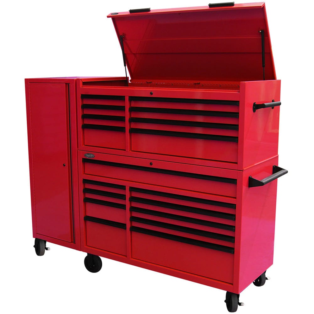 Maxim Pro Series 54” Combo - 54” Roll cabinet, 54” Top chest, 54” Side Locker MAXIM 54” Red 23 Drawers Complete Toolbox Combination