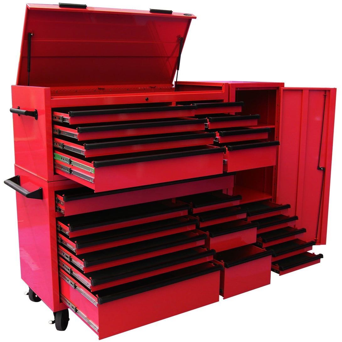 Maxim Pro Series 54” Combo - 54” Roll cabinet, 54” Top chest, 54” Side Locker MAXIM 54” Red 23 Drawers Complete Toolbox Combination