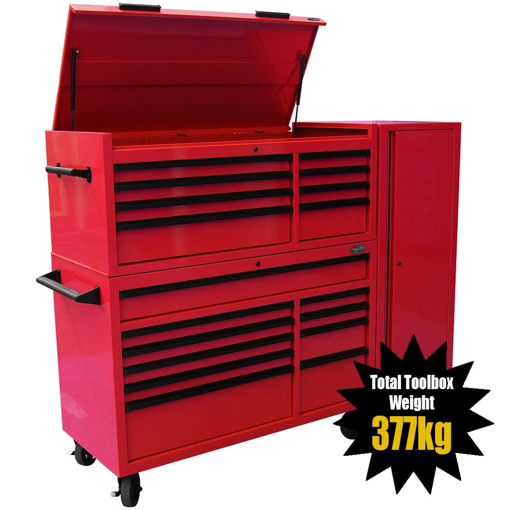 Maxim Pro Series 54” Combo - 54” Roll cabinet, 54” Top chest, 54” Side Locker MAXIM 54” Red 23 Drawers Complete Toolbox Combination