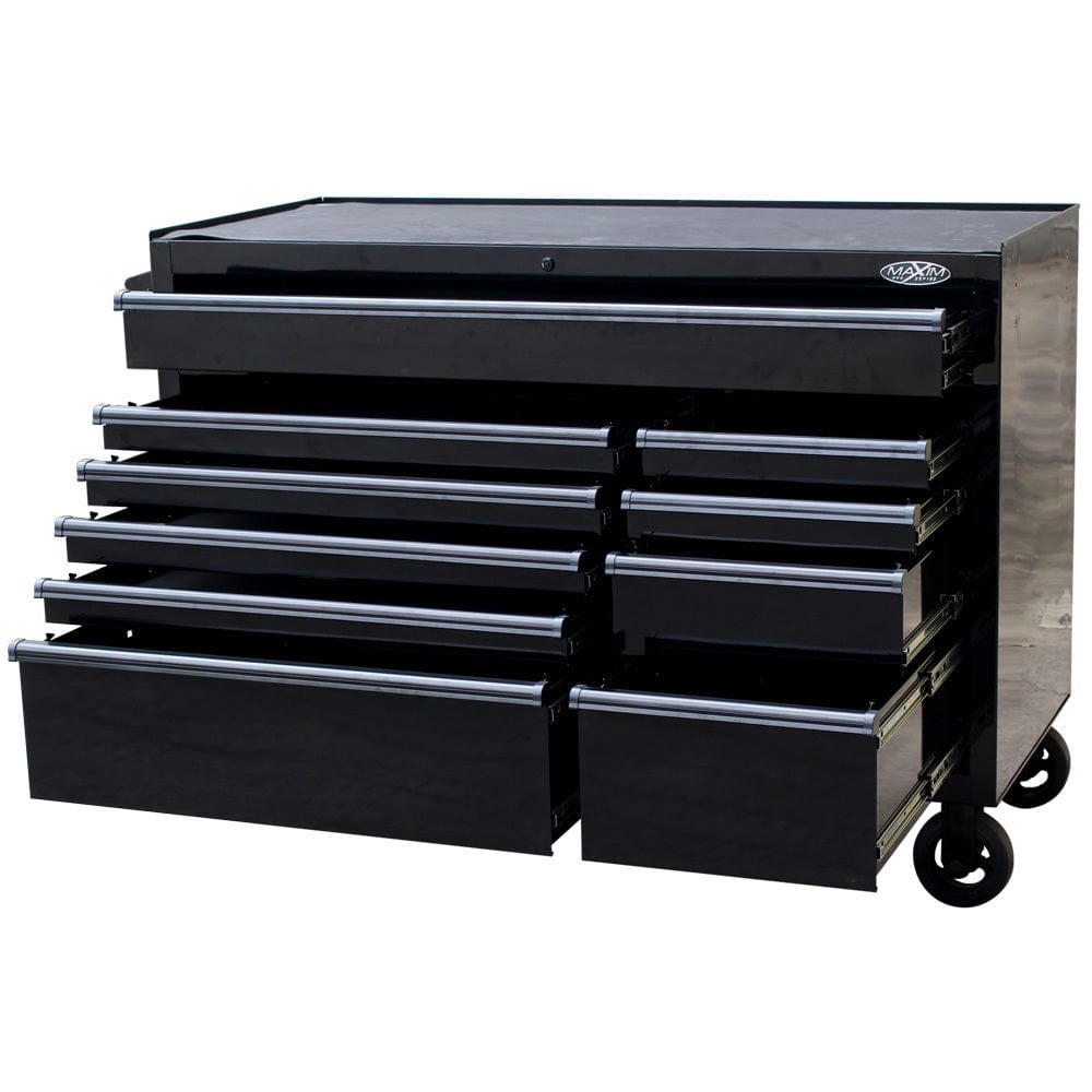 Maxim Pro Series 54” Combo - 54” Roll cabinet, 54” Top chest MAXIM 54” Black 11 Drawers Top Hutch & Roll Cabinet Combo Toolbox