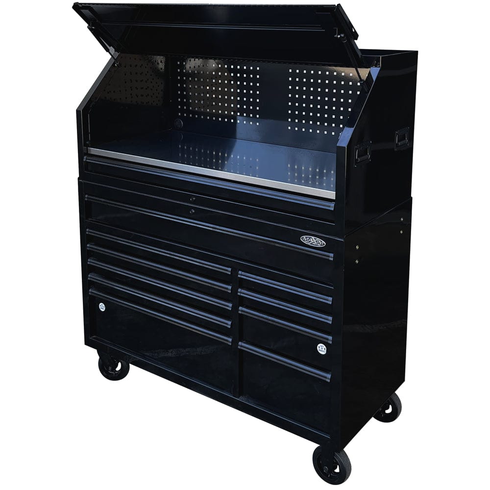 Maxim Pro Series 54” Combo - 54” Roll cabinet, 54” Top chest MAXIM 54” Black 11 Drawers Top Hutch & Roll Cabinet Combo Toolbox