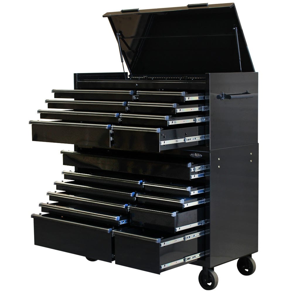 Maxim Pro Series 54” Combo - 54” Roll cabinet, 54” Top chest MAXIM 54” Black 18 Drawer Top Chest & Roll Cabinet Toolbox