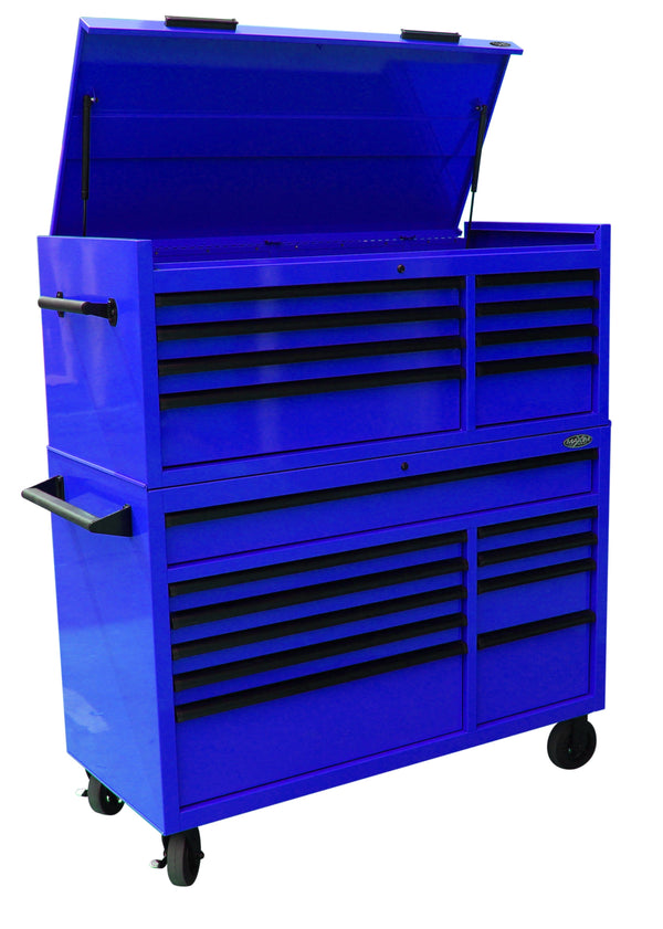 Maxim Pro Series 54” Combo - 54” Roll cabinet, 54” Top chest MAXIM 54” Blue 18 Drawers Top Chest & Roll Cabinet Combo Toolbox