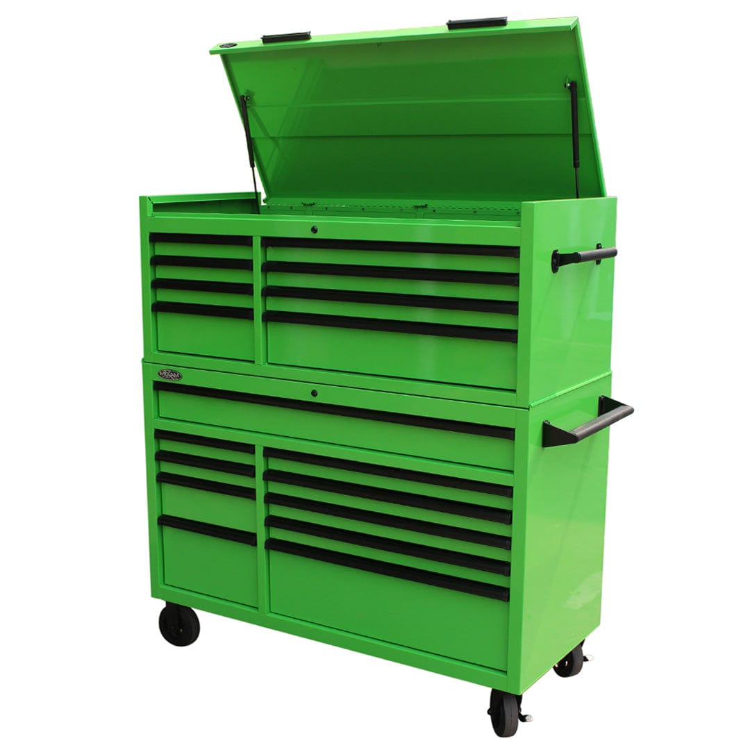 Maxim Pro Series 54” Combo - 54” Roll cabinet, 54” Top chest MAXIM 54” Green 18 Drawer Top Chest & Roll Cabinet Toolbox