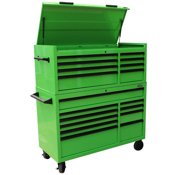 Maxim Pro Series 54” Combo - 54” Roll cabinet, 54” Top chest MAXIM 54” Green 18 Drawers Top Chest & Roll Cabinet Combo Toolbox