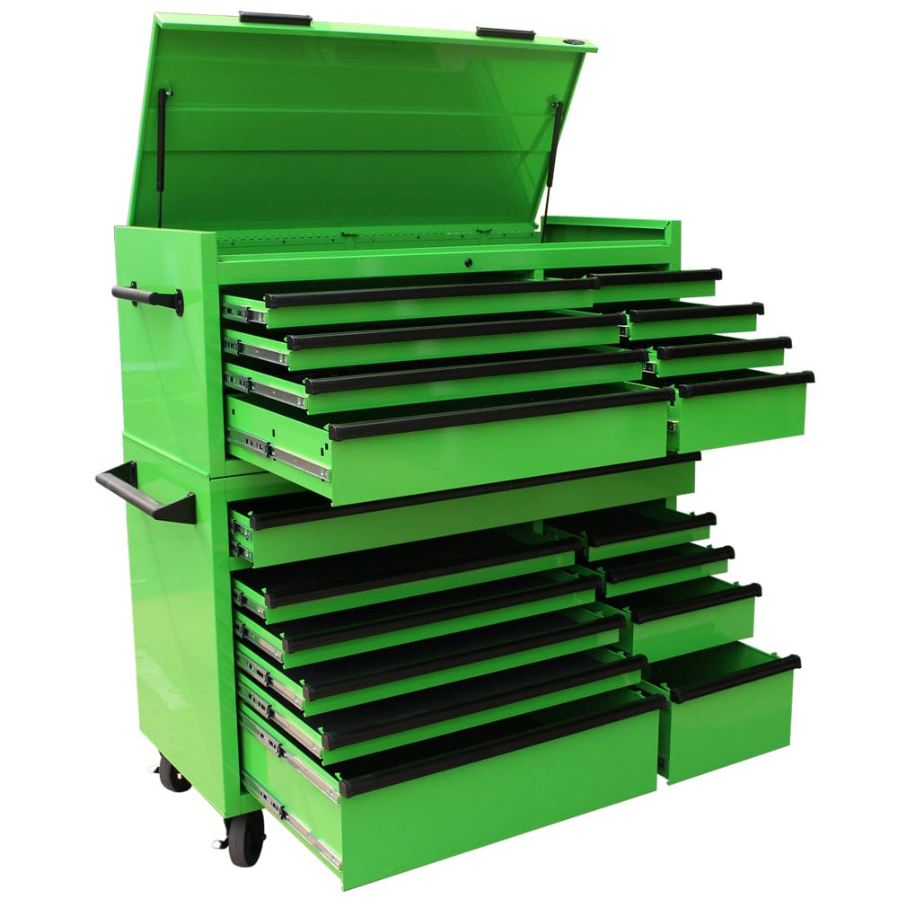 Maxim Pro Series 54” Combo - 54” Roll cabinet, 54” Top chest MAXIM 54” Green 18 Drawers Top Chest & Roll Cabinet Combo Toolbox