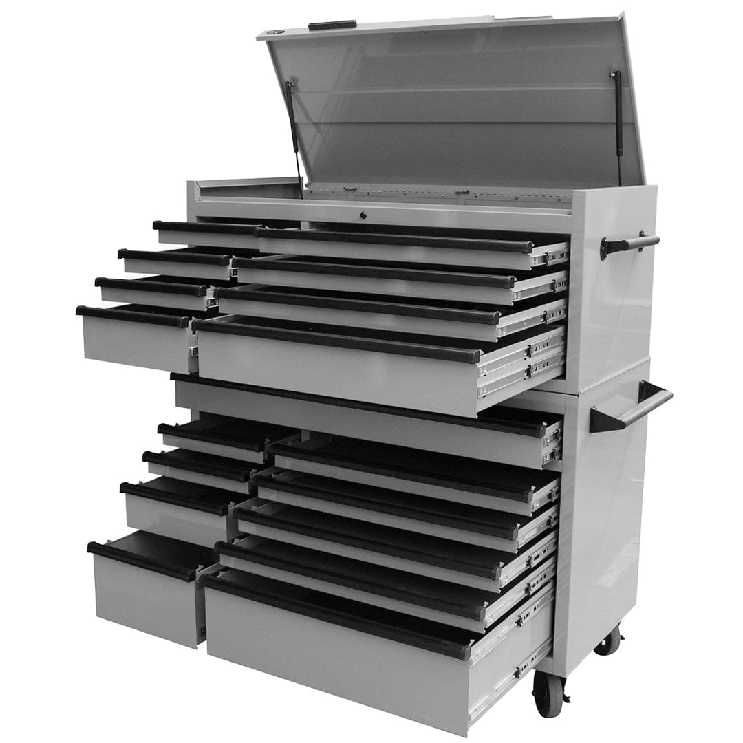 Maxim Pro Series 54” Combo - 54” Roll cabinet, 54” Top chest MAXIM 54” Nardo Grey 18 Drawer Top Chest & Roll Cabinet Toolbox