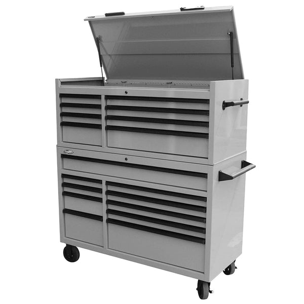Maxim Pro Series 54” Combo - 54” Roll cabinet, 54” Top chest MAXIM 54” Nardo Grey 18 Drawer Top Chest & Roll Cabinet Toolbox