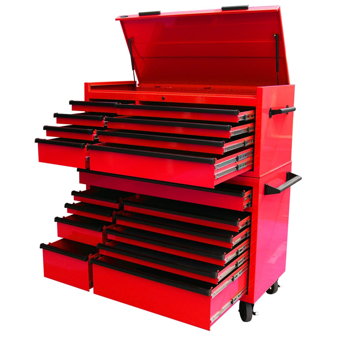Maxim Pro Series 54” Combo - 54” Roll cabinet, 54” Top chest MAXIM 54” Red 18 Drawer Top Chest & Roll Cabinet Toolbox