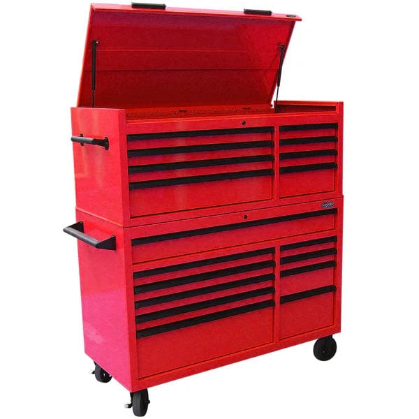 Maxim Pro Series 54” Combo - 54” Roll cabinet, 54” Top chest MAXIM 54” Red 18 Drawers Top Chest & Roll Cabinet Combo Toolbox