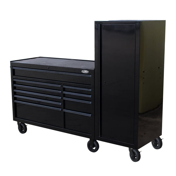 Maxim Pro Series 54” Workstation - 54” Roll cabinet, 54” Side Locker +/- Stainless Steel Top Standard Top MAXIM 76” Black Workstation Toolbox with 15 Drawers