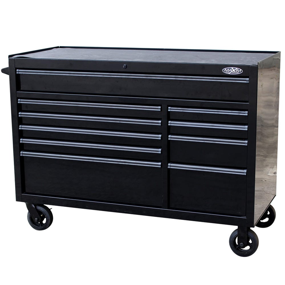 maxim Pro Series 54” Workstation - 54” Roll cabinet +/- Stainless Steel Top MAXIM 54” Black 10 Draw Roll Cabinet Toolbox