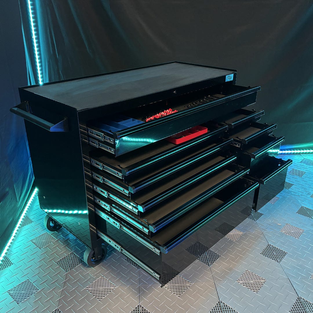 maxim Pro Series 54” Workstation - 54” Roll cabinet +/- Stainless Steel Top MAXIM 54” Black 10 Draw Roll Cabinet Toolbox