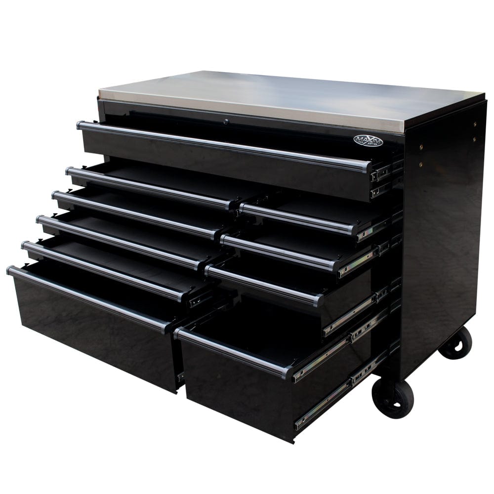 maxim Pro Series 54” Workstation - 54” Roll cabinet +/- Stainless Steel Top MAXIM 54” Black 10 Draw Roll Cabinet Toolbox