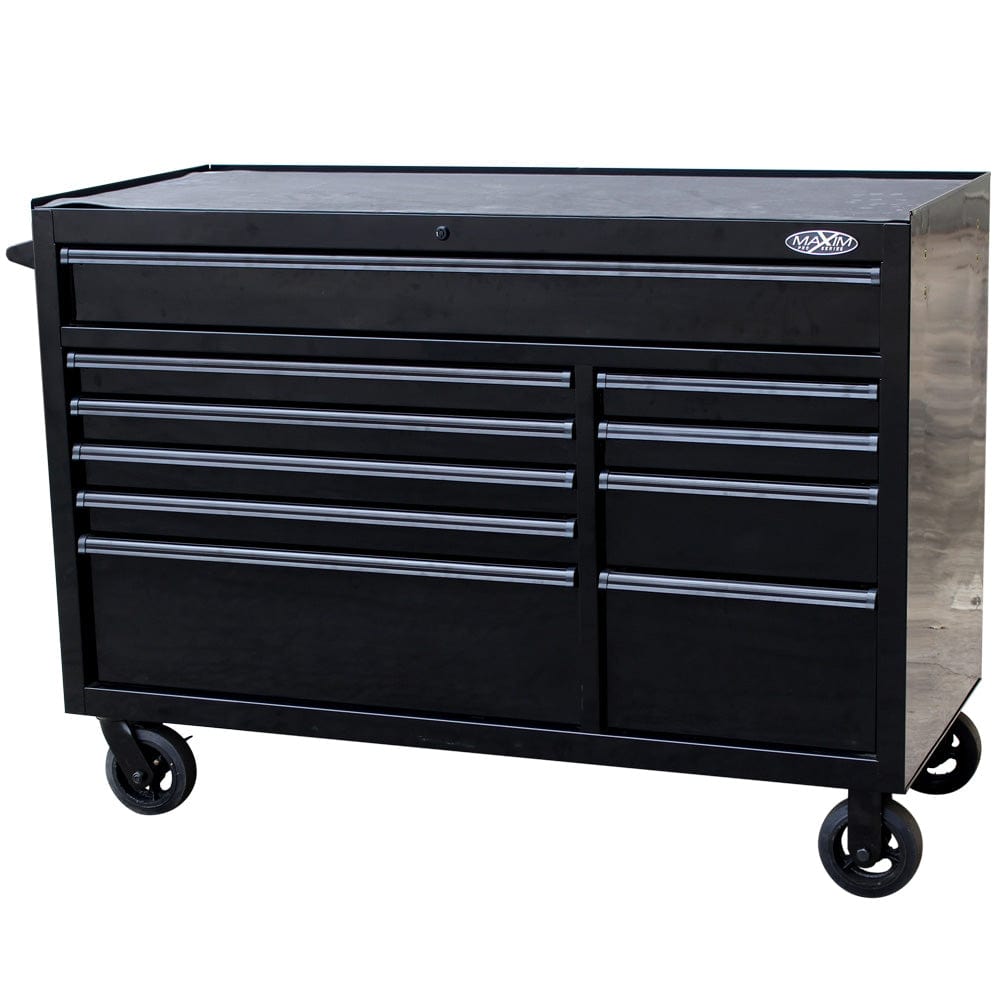 maxim Pro Series 54” Workstation - 54” Roll cabinet +/- Stainless Steel Top MAXIM 54” Black 10 Draw Roll Cabinet Toolbox