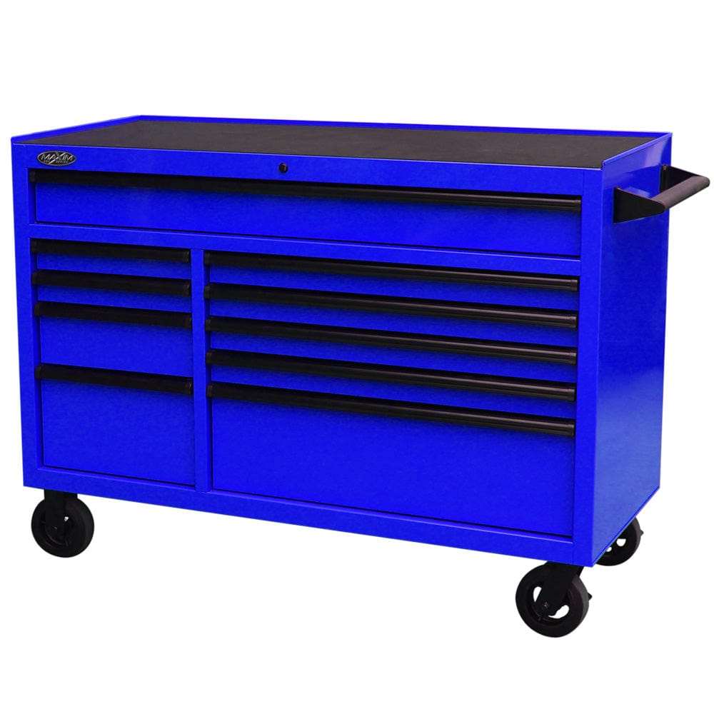 Maxim Pro Series 54” Workstation - 54” Roll cabinet +/- Stainless Steel Top MAXIM 54” Blue 10 Drawers Roll Cabinet Toolbox