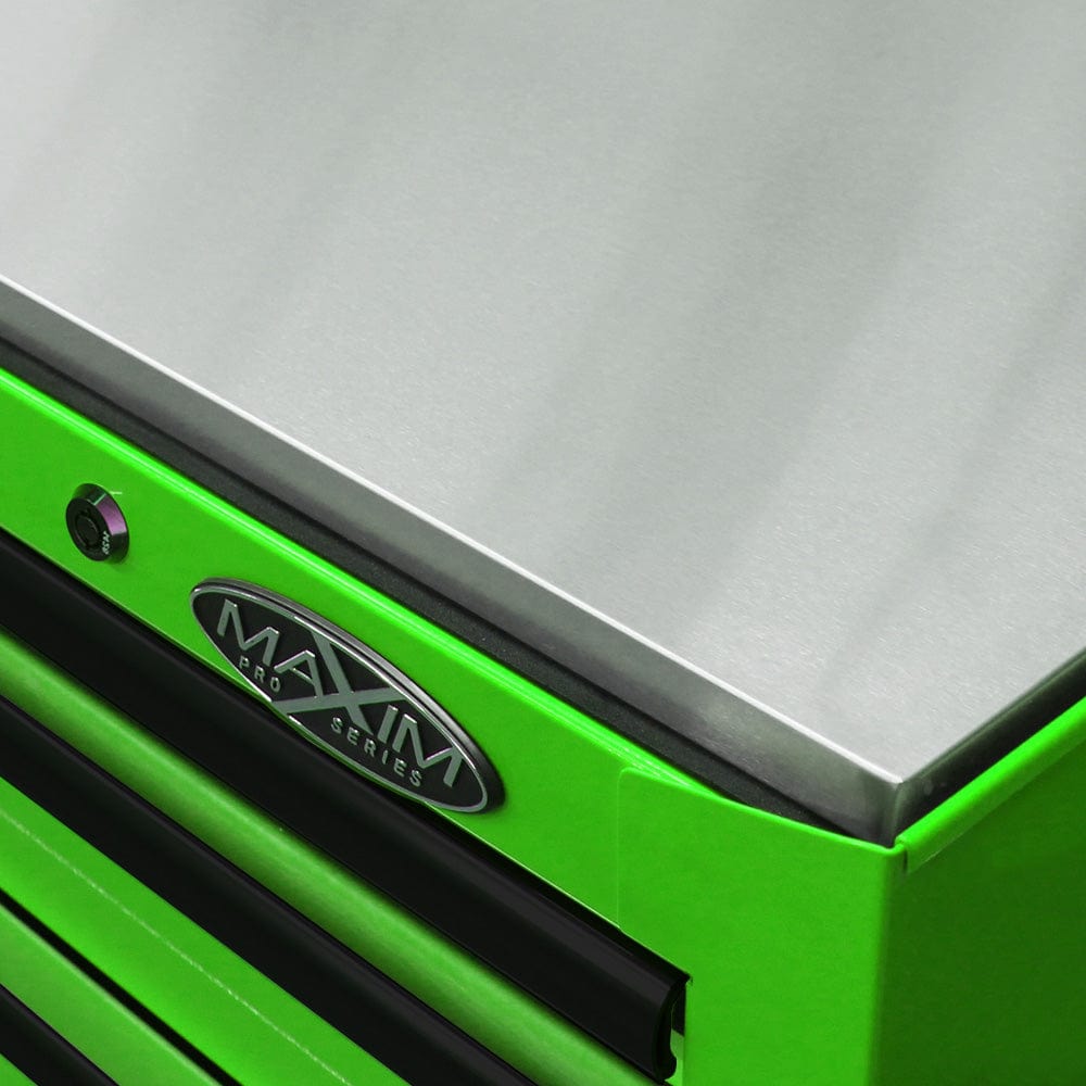 Maxim Pro Series 54” Workstation - 54” Roll cabinet +/- Stainless Steel Top MAXIM 54” Green 10 Drawers Roll Cabinet Toolbox