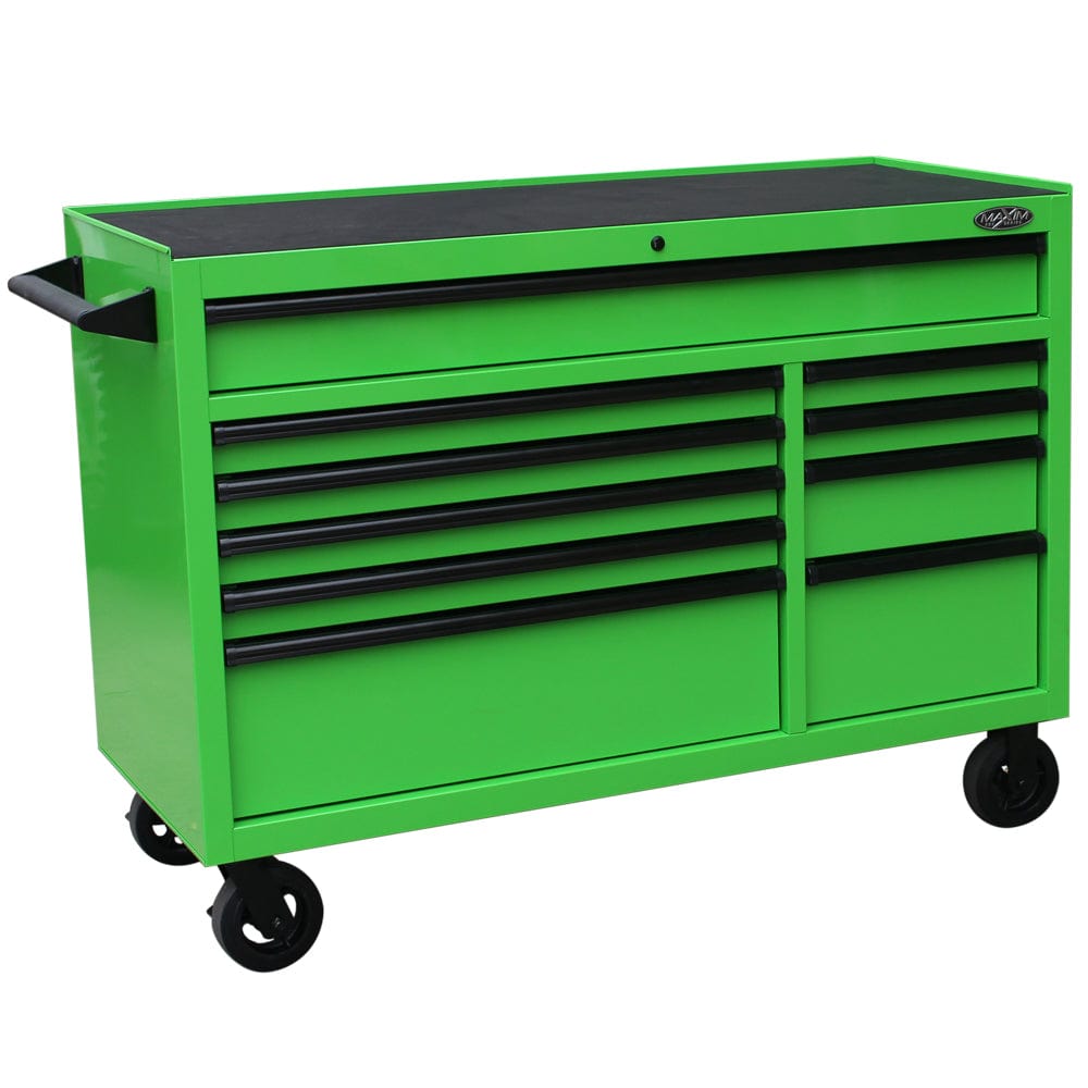 Maxim Pro Series 54” Workstation - 54” Roll cabinet +/- Stainless Steel Top MAXIM 54” Green 10 Drawers Roll Cabinet Toolbox