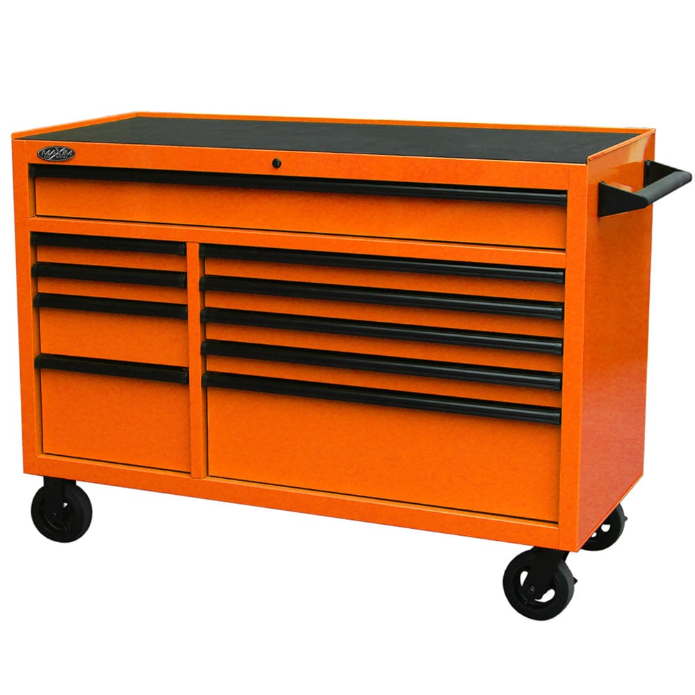 Maxim Pro Series 54” Workstation - 54” Roll cabinet +/- Stainless Steel Top MAXIM 54” Orange 10 Drawers Roll Cabinet Toolbox