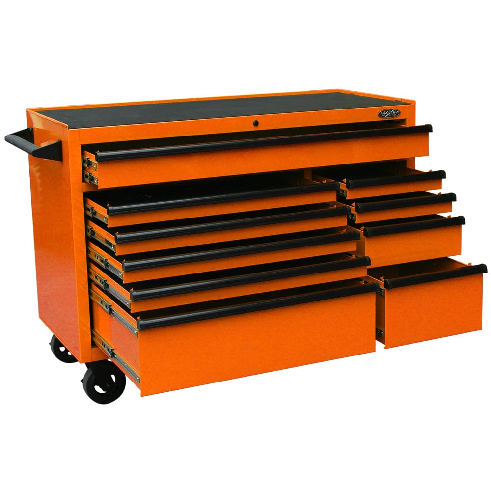 Maxim Pro Series 54” Workstation - 54” Roll cabinet +/- Stainless Steel Top MAXIM 54” Orange 10 Drawers Roll Cabinet Toolbox