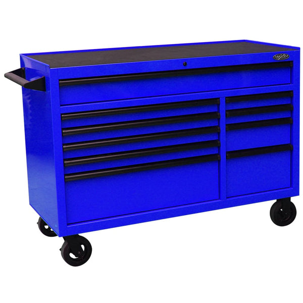 Maxim Pro Series 54” Workstation - 54” Roll cabinet +/- Stainless Steel Top Standard Top MAXIM 54” Blue 10 Drawers Roll Cabinet Toolbox