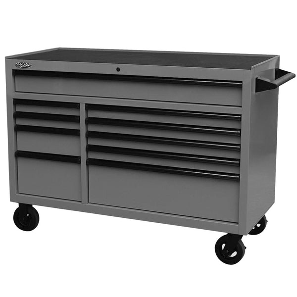 maxim Pro Series 54” Workstation - 54” Roll cabinet +/- Stainless Steel Top Standard Top MAXIM 54” Nardo Grey 10 Draw Roll Cabinet Toolbox