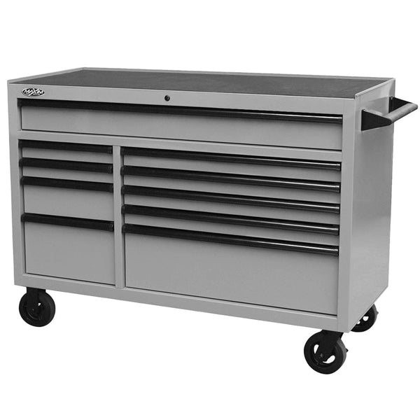Maxim Pro Series 54” Workstation - 54” Roll cabinet +/- Stainless Steel Top Standard Top MAXIM 54” Nardo Grey 10 Draw Roll Cabinet Toolbox