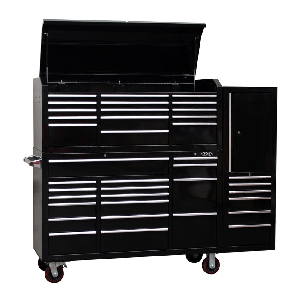 Maxim Pro Series 60” Combo - 60” Roll cabinet, 60” Top chest, 20” Side locker MAXIM 80” Black 38 Drawers Top Chest & Roll Cabinet Toolbox - Latch Lock on Drawers