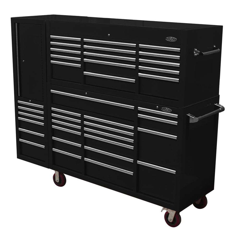 Maxim Pro Series 60” Combo - 60” Roll cabinet, 60” Top chest, 20” Side locker MAXIM 80” Black 38 Drawers Top Chest & Roll Cabinet Toolbox - Latch Lock on Drawers