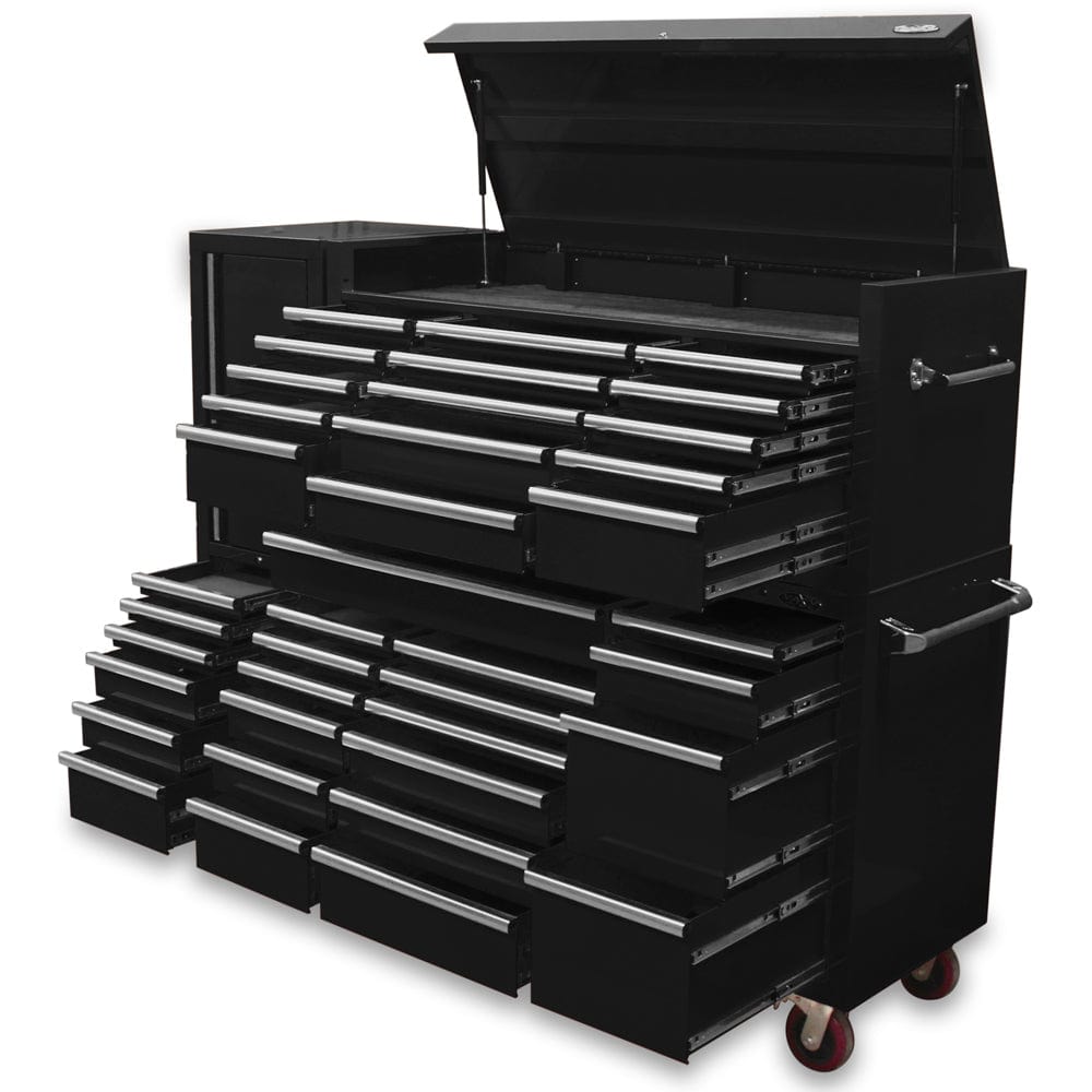 Maxim Pro Series 60” Combo - 60” Roll cabinet, 60” Top chest, 20” Side locker MAXIM 80” Black 38 Drawers Top Chest & Roll Cabinet Toolbox - Latch Lock on Drawers