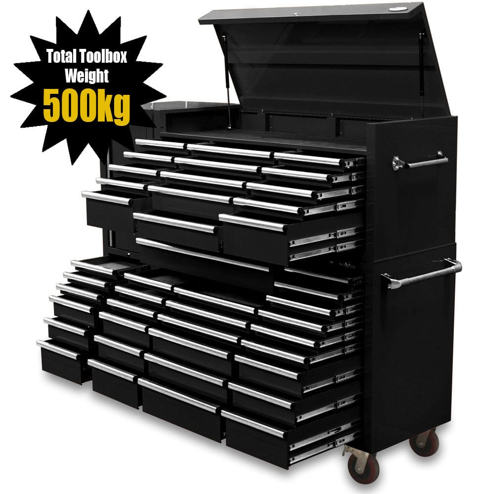 Maxim Pro Series 60” Combo - 60” Roll cabinet, 60” Top chest, 20” Side locker MAXIM 80” Black 43 Drawer Top Chest & Roll Cabinet Toolbox - Slide Lock on Drawers