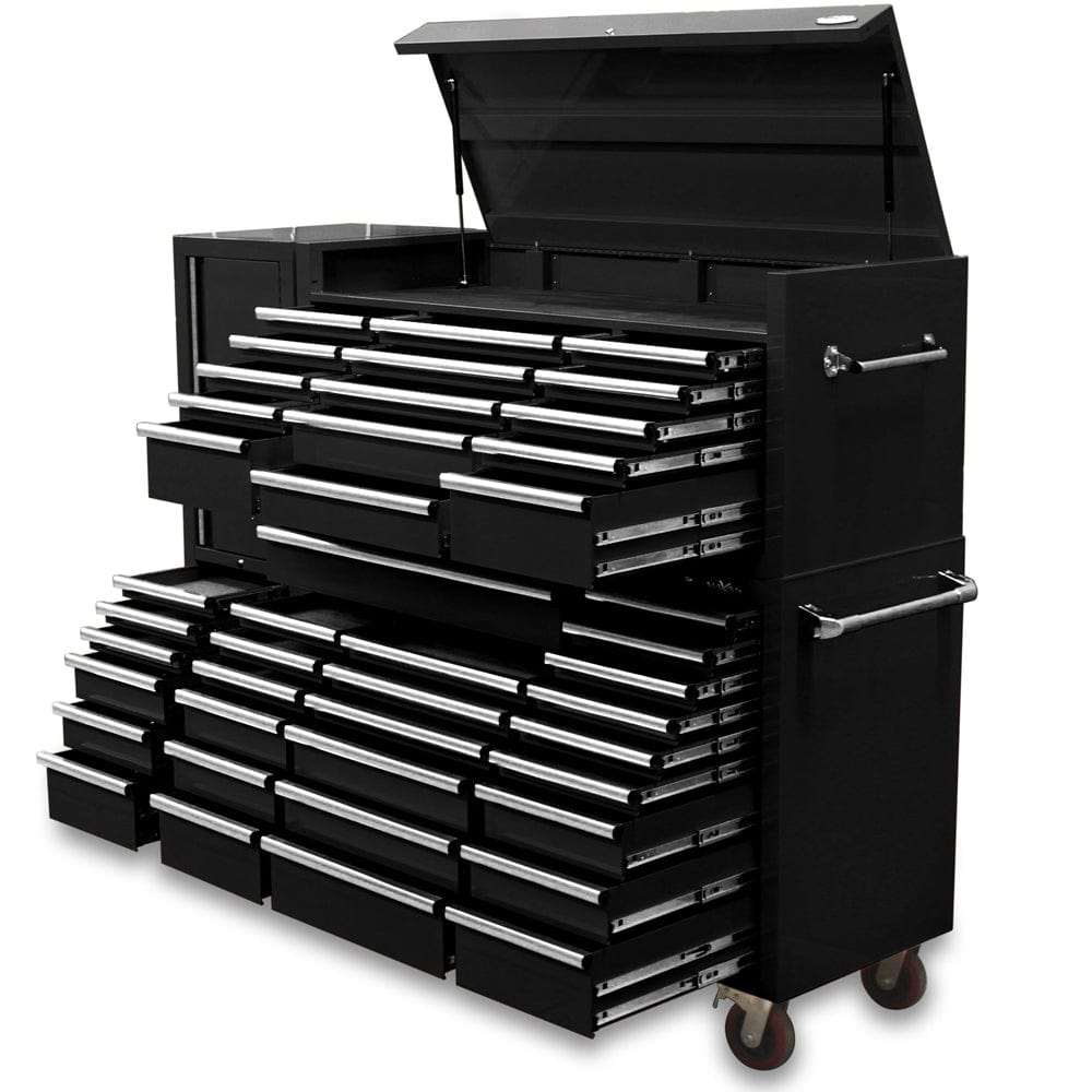 Maxim Pro Series 60” Combo - 60” Roll cabinet, 60” Top chest, 20” Side locker MAXIM 80” Black 43 Drawer Top Chest & Roll Cabinet Toolbox - Slide Lock on Drawers