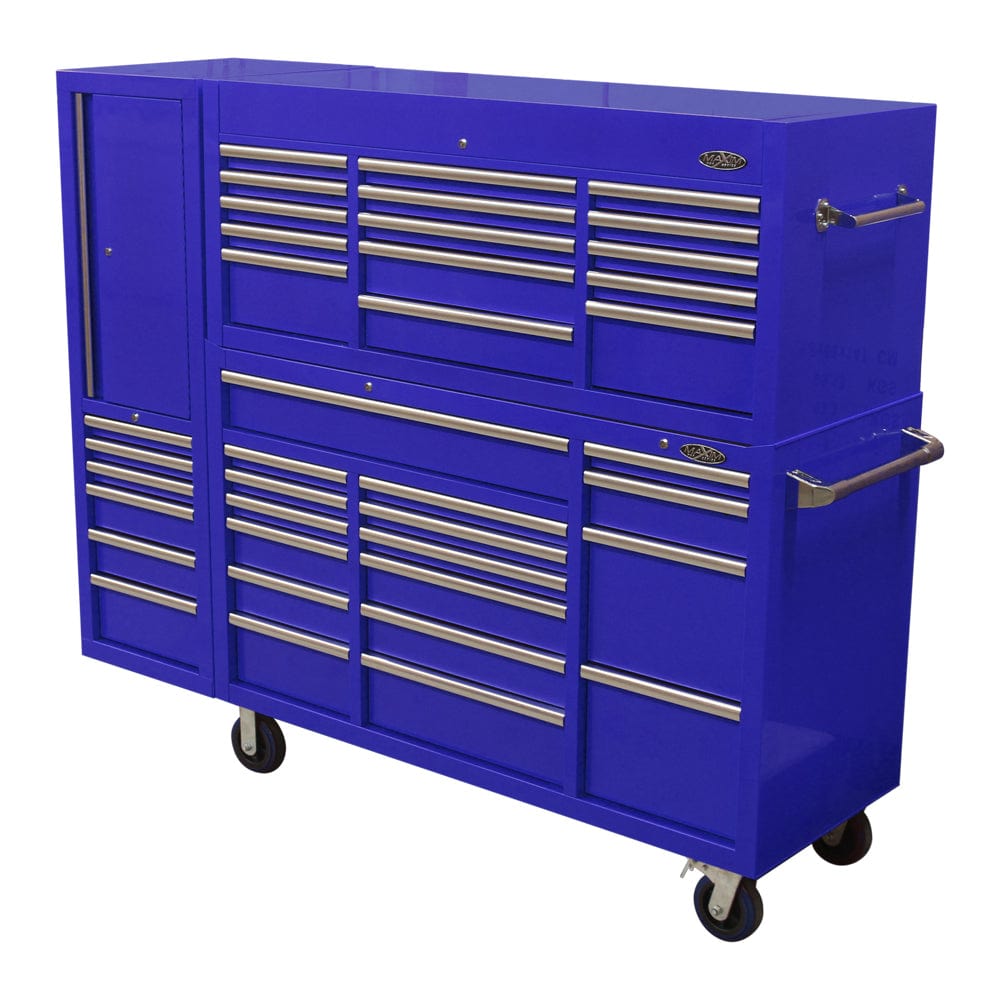 Maxim Pro Series 60” Combo - 60” Roll cabinet, 60” Top chest, 20” Side locker MAXIM 80” Blue 38 Drawer Top Chest & Roll Cabinet Toolbox - Latch Lock on Drawers