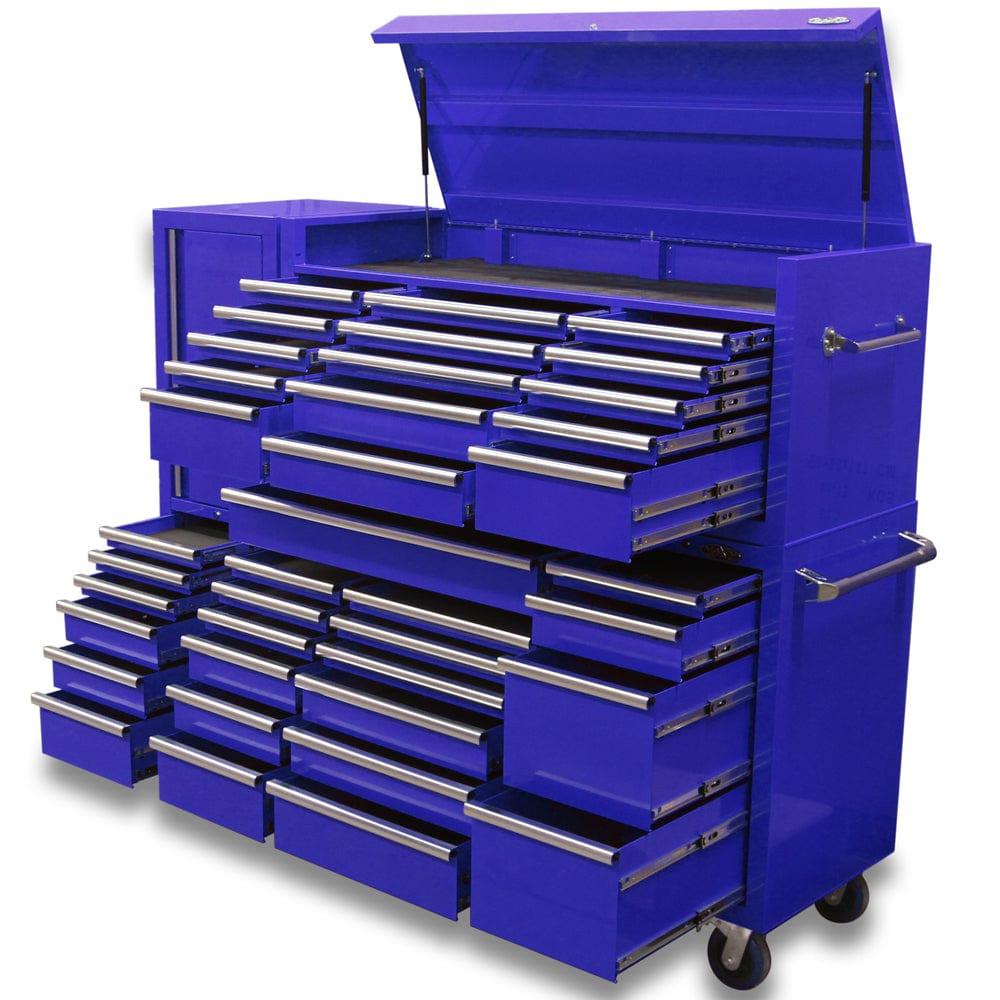 Maxim Pro Series 60” Combo - 60” Roll cabinet, 60” Top chest, 20” Side locker MAXIM 80” Blue 38 Drawer Top Chest & Roll Cabinet Toolbox - Latch Lock on Drawers