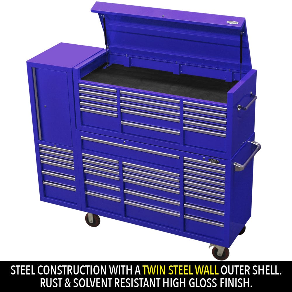 Maxim Pro Series 60” Combo - 60” Roll cabinet, 60” Top chest, 20” Side locker MAXIM 80” Blue 43 Drawer Top Chest & Roll Cabinet Mechanics Toolbox - Slide Lock on Drawers